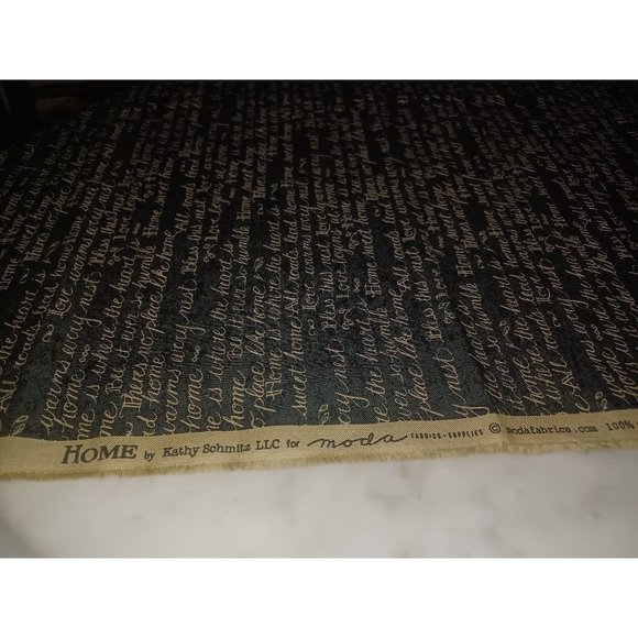 Fabric Remnant "Home" by Kathy Schmitz LLC 20" x 48" Black & Tan - Picture 1 of 3